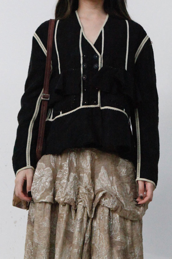 MUTEDANCE V -neck black striped top MD22FW31 PM51